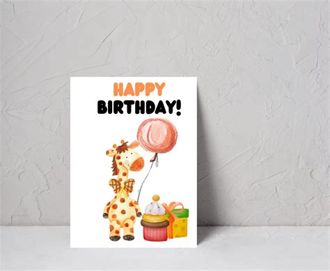Printable Giraffe With Bow Tie Birthday Card Instant Download Etsy