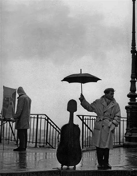 Robert Doisneau Musician In The Rain Maurice Baquet Paris 1957