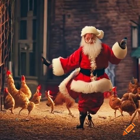 Chickens Chasing Santa In The Yard On Craiyon