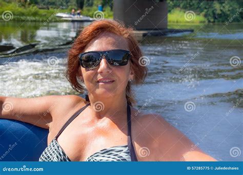 Mature Women Vacation On Recreational Boat Stock Image Image Of