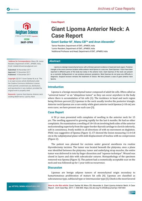 Pdf Archives Of Case Reports Giant Lipoma Anterior Neck A Case Report