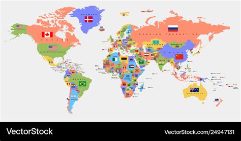 Color World Map With Names Countries Royalty Free Vector