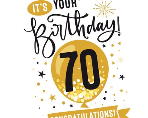 Printable 70th Birthday Card Congratulations Seventy Balloon Etsy
