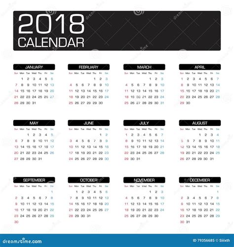 2018 Year Calendar Stock Vector Illustration Of Number 79356685