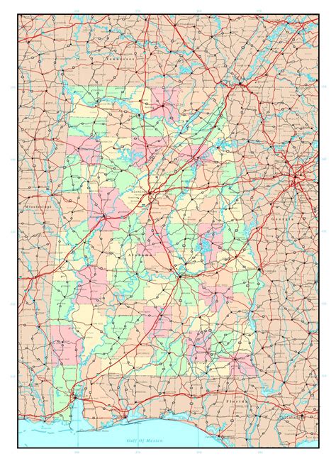 Large Detailed Administrative Map Of Alabama State With Roads Highways And Major Cities