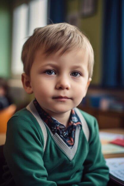 Premium Ai Image Portrait Of A Cute Little Boy In The Classroom