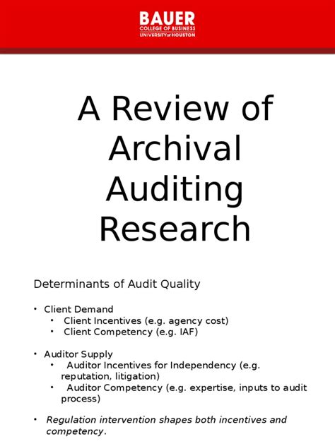A Review Of Archival Auditing Research Pdf Financial Audit Risk