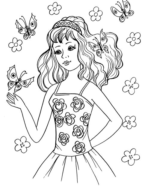 Printable Coloring Page Girl Portrait And Clothes Colouring Etsy Cute