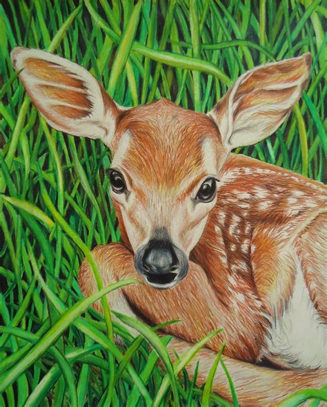 Original Baby Deer Art Animal Drawing Colored Pencil