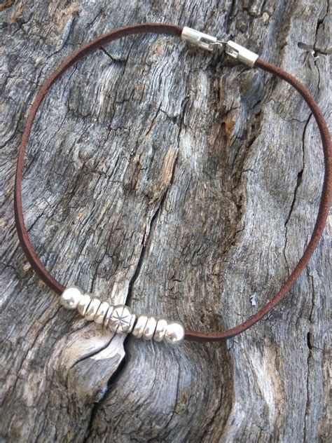 Leather Choker Necklace For Women Silver Beaded Choker Boho Etsy