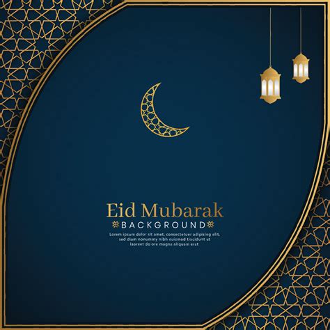 Eid Mubarak Islamic Arabic Blue Luxury Background With Golden Pattern