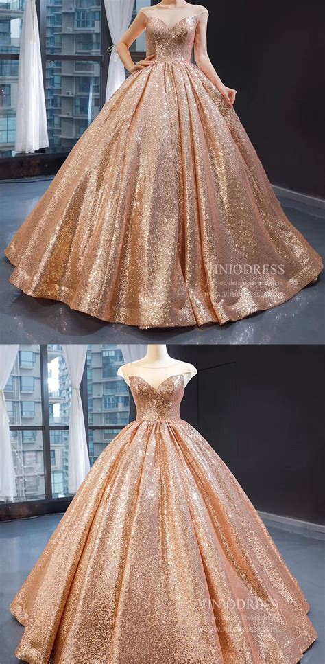 Sparkly Rose Gold Sequin Quinceanera Dresses Sweet 15 Dress 66565 Viniodress Ver Vestidos De