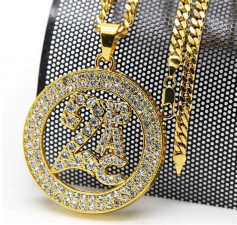 Necklace Mens Gold Ice Out Big 2pac Meddalion Tupac Rapper Pendant