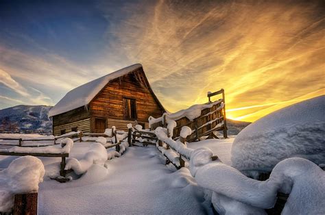 Landscape Winter Snow Rasvet House Wallpaper 1920x1275 228333