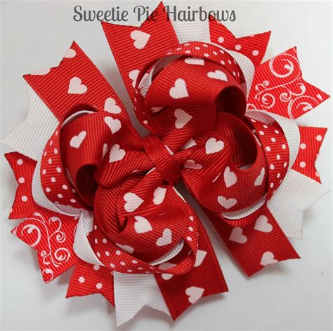 Red Valentines Hair Bow Hairbow Deluxe Boutique Hairbows Funky Hairbow