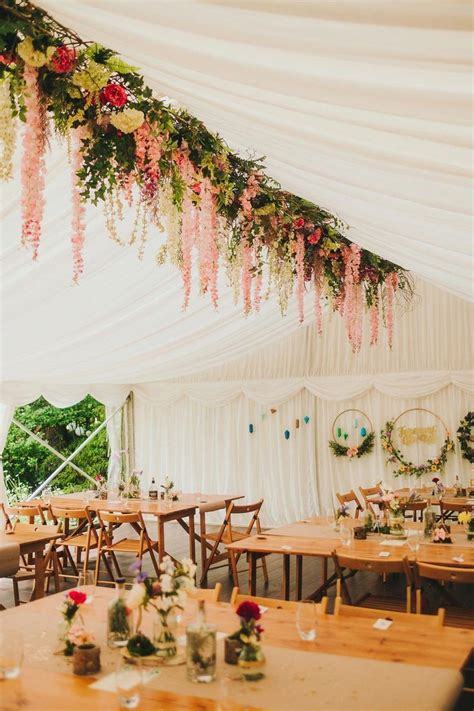 hanging flower decor inside a wedding marquee everything diy and handmade kat… marquee
