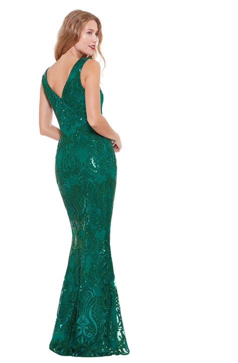 Emerald Green Sleeveless Sequin Embroidered Maxi Dress Alila