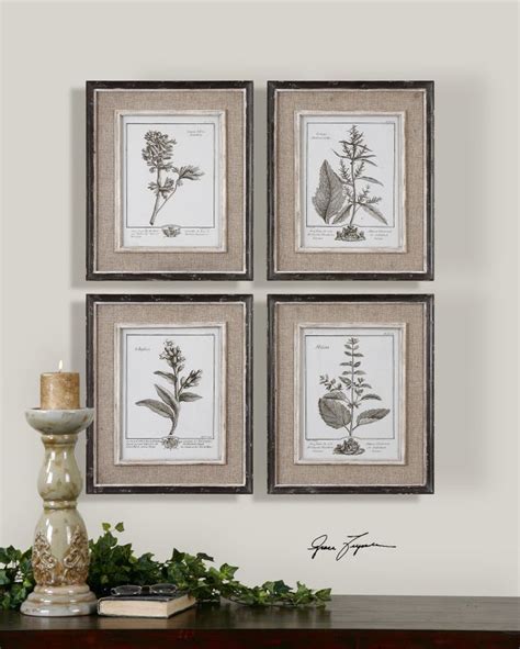 4 Piece Casual Gray Framed Print Set Framed Botanical Prints Framed