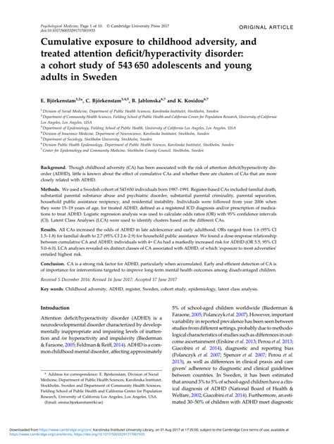 Pdf Cumulative Exposure To Childhood Adversity And Treated Attention