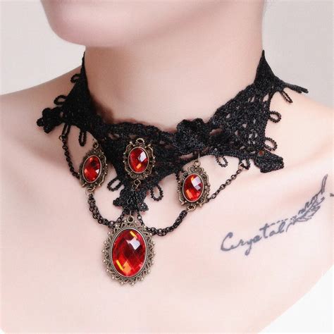 Black Lace Choker Necklace Women Gothic Chockers Boho Flower Gothic