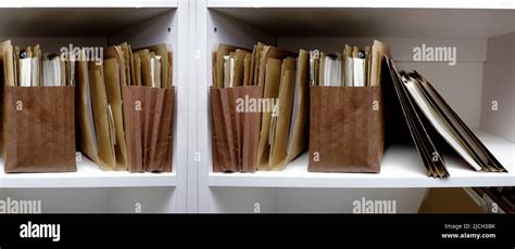 Business Files In Boxes Folders And Shelf Papers Stock Photo Alamy