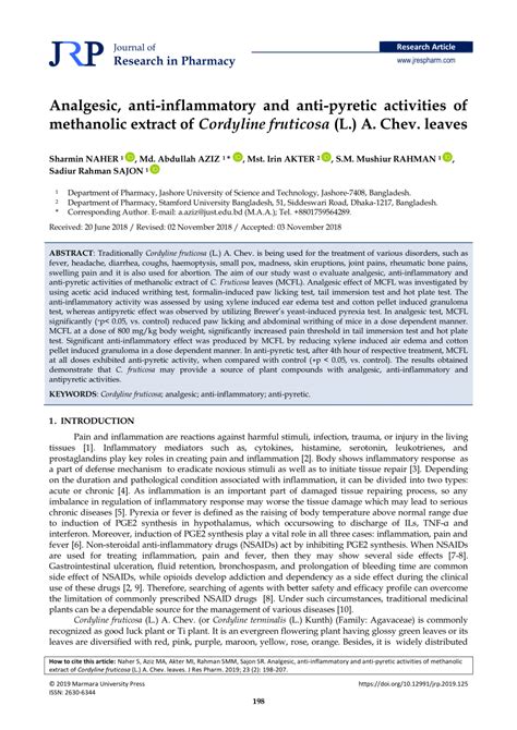 PDF Analgesic Anti Inflammatory And Anti Pyretic Activities Of