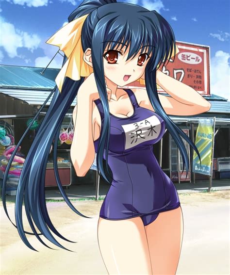 sawaki mimori nagisano non web source beach blue hair day long hair one piece swimsuit