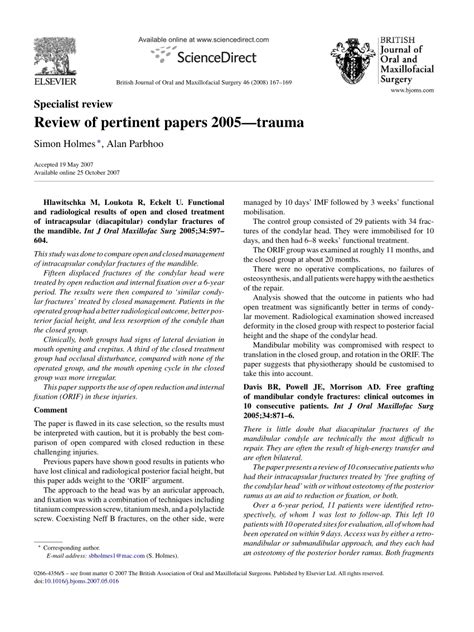Pdf Review Of Pertinent Papers 2005—trauma