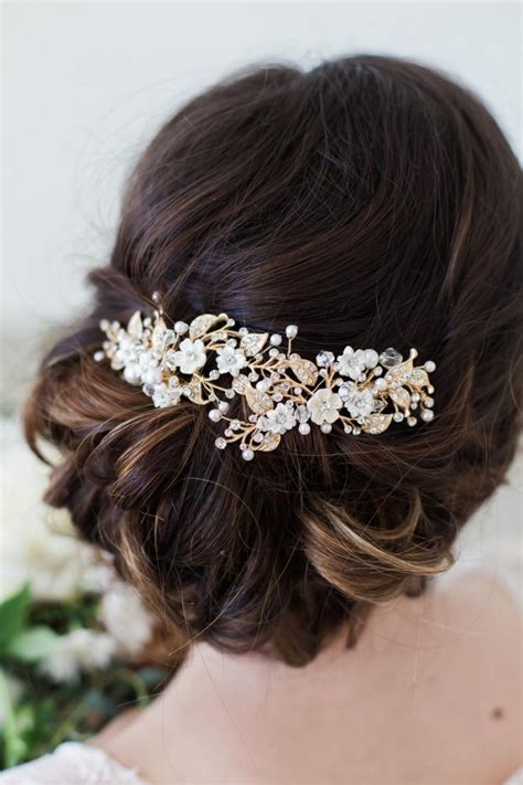 Gold Flower Headpiece Ivory Flower Hair Vine Hair Clips Wedding Hair