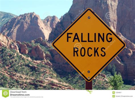 Falling Rocks Ahead Road Sign Stock Image Image Of