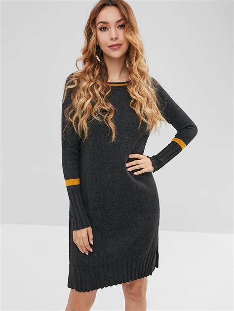 zaful slit shift knee length casual long knitted fall winter sweater dress in dresses from women