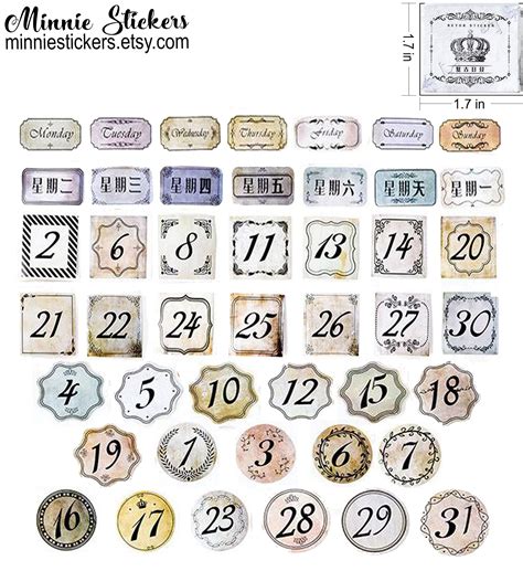 Vintage Number Stickers Pcs Calendar Stickers Set Date Etsy