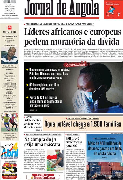 Capa Jornal De Angola De 2020 04 16