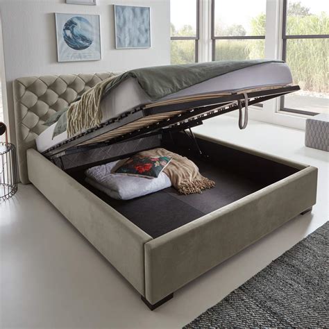 Breckle futonbett, mit viel stauraum. Designer Bett mit Bettkasten ELSA Samt-Stoff Polsterbett ...