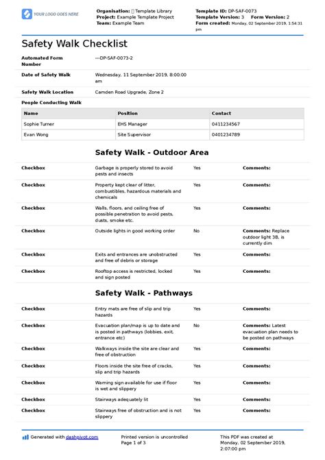 Safety Walk Checklist Free And Editable For Any Safety Walkthrough