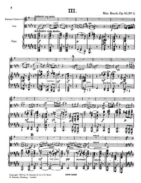 Eight Pieces For Clarinet Violin Viola And Piano Op 83 By Max