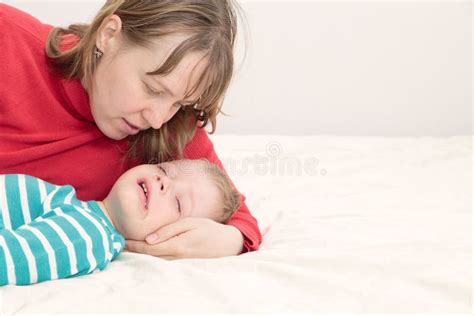Mother Comforting Her Crying Little Son Stock Image Image Of Cute