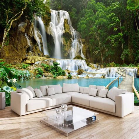 Forest Waterfall Nature Landscape Photo Wall Mural For