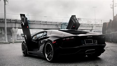 Black Lamborghini Aventador Doors Up Wallpaper 4k