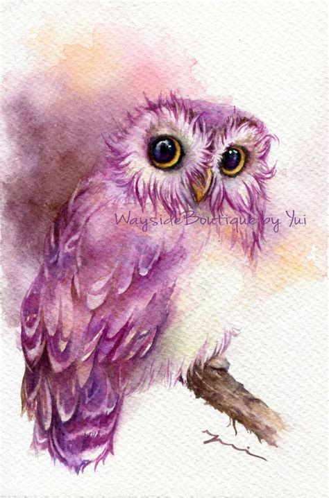 Print Owl Watercolor Painting 75 X 11 Etsy Owl Watercolor Owls