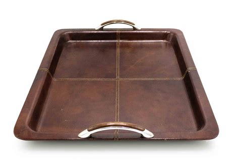 Brown leather and chrome desk tray