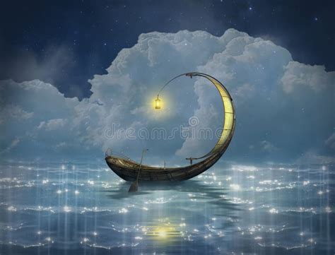 Fantasy Boat In A Starry Night Stock Illustration Illustration Of