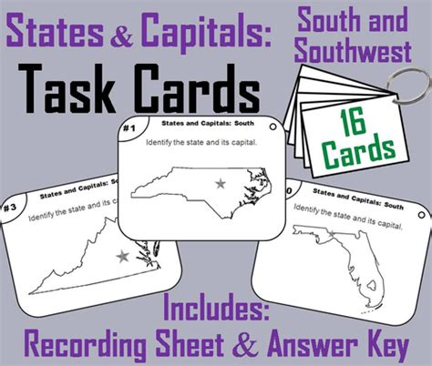 States And Capitals Task Cards South And Southwest Region Teaching