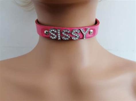 real leather sissy collar with 12mm diamante letters 16mm wide etsy
