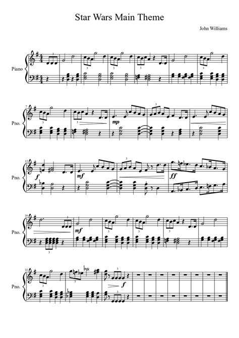 Digital sheet music for piano, star wars, (beginner) note: Star Wars Main Theme from musescore.com | Easy Piano Sheet Music | Pinterest | Star wars, War ...