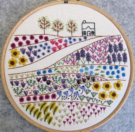 Flower Meadow Cottage Hand Embroidery Pdf Pattern Flower Etsy