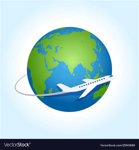 Airplane Fly Around Planet Earth Logo Royalty Free Vector