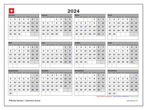 Calendrier Annuel 2024 Suisse Michel Zbinden Fr