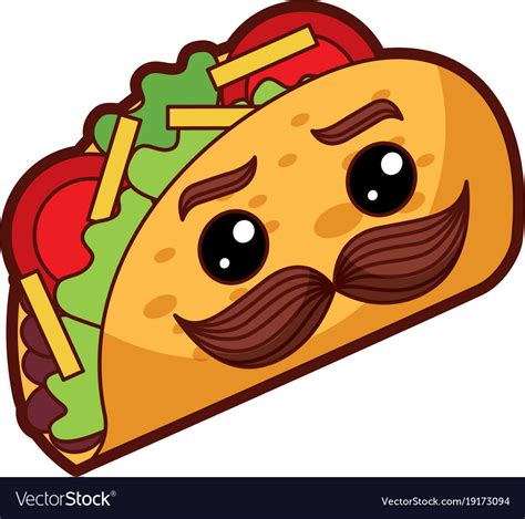 Delicious Mexican Tacos With Mustache Kawaii Vector Image