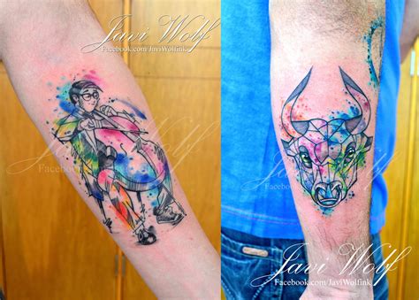 I also do galaxy tattoos or universe tattoos. Watercolor + Sketch tattoos. Tattooed by @javiwolfink www ...
